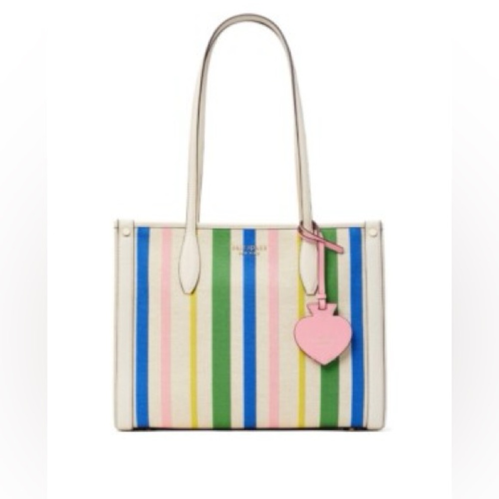 Kate Spade Multicolor Striped Tote with Heart Charm